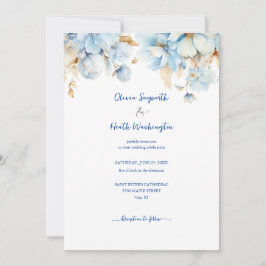 Dusty Blauw Bloemen Goud Bruiloft 2 Kaart