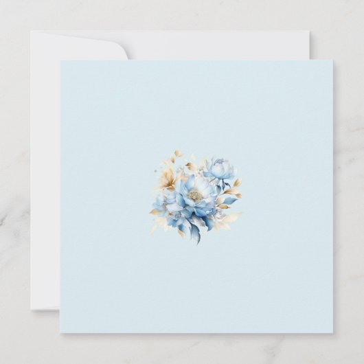 Dusty Blauw Bloemen Goud Bruiloft 2 Save The Date (Achterkant)