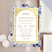 Dusty Blauw Bloemen Goud Patroon Moslim Bruiloft Acryl Uitnodigingen
