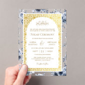 Dusty Blauw Bloemen Goud Patroon Moslim Bruiloft Acryl Uitnodigingen (Insitu (Draagbaar))