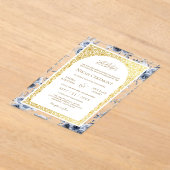 Dusty Blauw Bloemen Goud Patroon Moslim Bruiloft Acryl Uitnodigingen (Laagn)