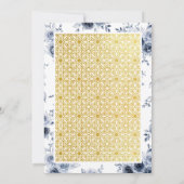 Dusty Blauw Bloemen Goud Patroon Moslim Bruiloft Kaart (Achterkant)