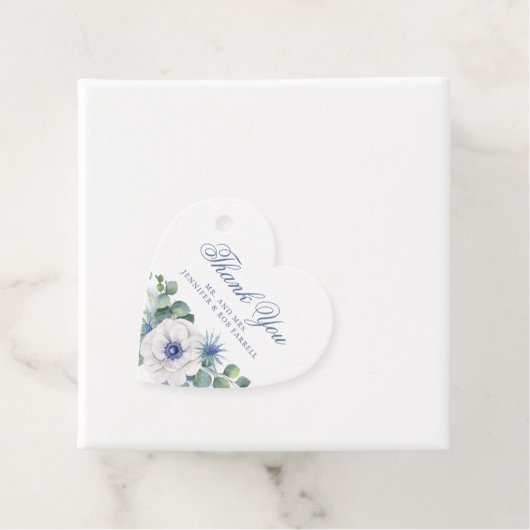 Dusty Blauw Bloemen Groen Liefde Hart Bruiloft Bedankjes Labels (In situ)