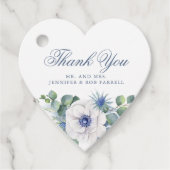 Dusty Blauw Bloemen Groen Liefde Hart Bruiloft Bedankjes Labels (Voorkant)