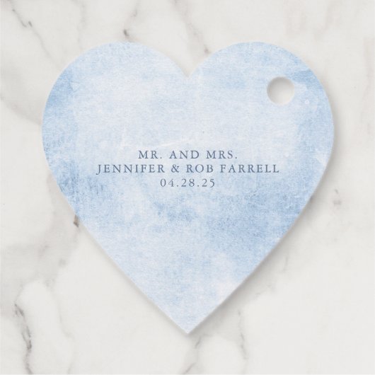 Dusty Blauw Bloemen Groen Liefde Hart Bruiloft Bedankjes Labels (Achterkant)