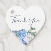Dusty Blauw Bloemen Groen Liefde Hart Bruiloft Bedankjes Labels (Voorkant)