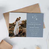 Dusty Blauw Bloemen Monogram Custom Foto Bruiloft Kaart