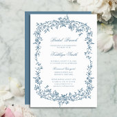 Dusty Blauw  Bloemen Script Bridal Brunch Kaart