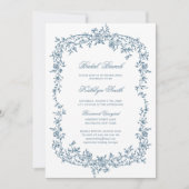 Dusty Blauw  Bloemen Script Bridal Brunch Kaart (Voorkant)