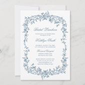 Dusty Blauw  Bloemen Script Bridal Luncheon Kaart (Voorkant)