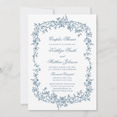Dusty Blauw  Bloemen Script Couples Shower Kaart (Voorkant)