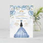 Dusty Blauw Bloemen Spaans Prinses Mis Quince Kaart (Staand voorkant)