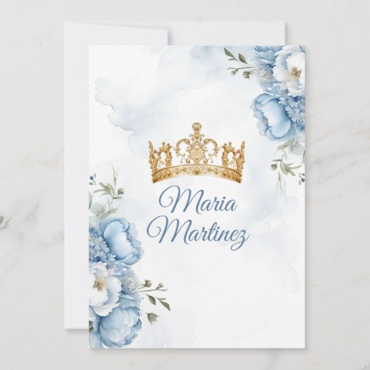 Dusty Blauw Bloemen Spaans Prinses Mis Quince Kaart (Achterkant)