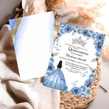 Dusty Blauw Bloemen Vlinder Meisje Quinceanera