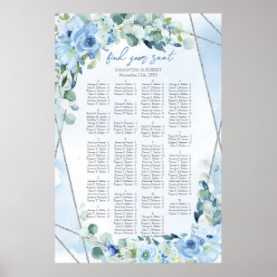 Dusty Blauw bloemenzilver lijst salie Alfabetisch Poster