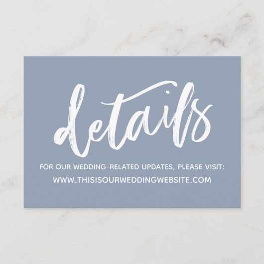Dusty Blauw Casual Handschrift Bruiloft Details Informatiekaartje (Voorkant)