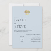 Dusty Blauw Dubbel Geluk Chinees Koreaans Huwelijk Kaart (Voorkant)