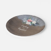 Dusty Blauw en Blush Rustiek Land Bruiloft Papieren Bordje (Gekanteld)