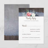 Dusty Blauw en Blush Rustiek Land Bruiloft RSVP Kaartje (Voorkant / Achterkant)