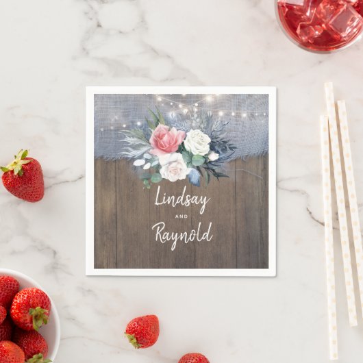 Dusty Blauw en Blush Rustiek Land Bruiloft Servet (Insitu)