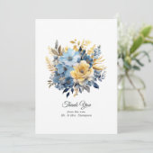 Dusty Blauw en Goud Bloemen Bruiloft Bedankkaart (Staand voorkant)