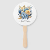 Dusty Blauw en Goud Bloemen Bruiloft Handwaaier (Voorkant)
