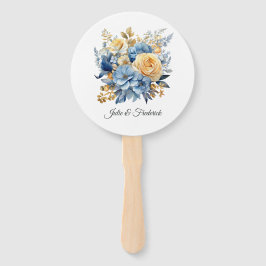 Dusty Blauw en Goud Bloemen Bruiloft Handwaaier