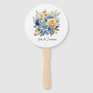 Dusty Blauw en Goud Bloemen Bruiloft Handwaaier