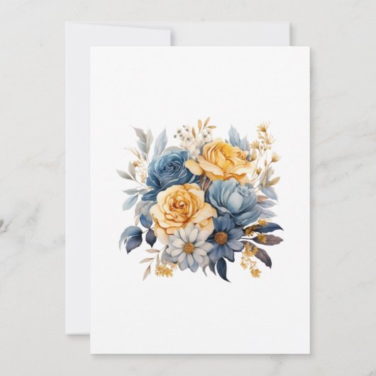 Dusty Blauw en Goud Bloemen Bruiloft Kaart (Achterkant)