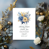 Dusty Blauw en Goud Bloemen Bruiloft Kaart