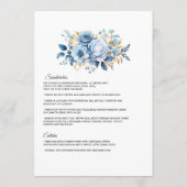 Dusty Blauw en Goud Bloemen Bruiloft Menu (Achterkant)