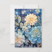 Dusty Blauw en Goud Bloemen Bruiloft RSVP Kaartje (Achterkant)
