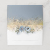 Dusty Blauw en Goud Glitter Bloemenbruiloft Plaatskaartje (Buitenkant ongevouwen)