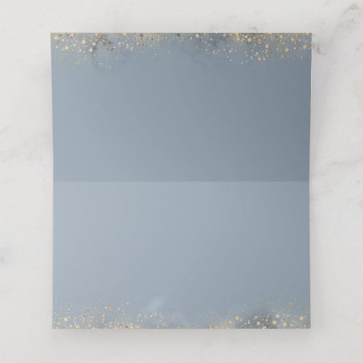 Dusty Blauw en Goud Glitter Bloemenbruiloft Plaatskaartje (Binnenkant ongevouwen)