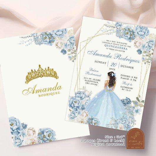 Dusty Blauw en Goud Koninklijke Kroon Mexicaanse P Kaart