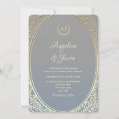 Dusty Blauw en Goud Luxe bruiloft Kaart (Voorkant)