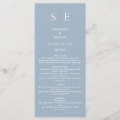 Dusty Blauw en Goud Monogram Bruiloft Diner Menu (Voorkant)