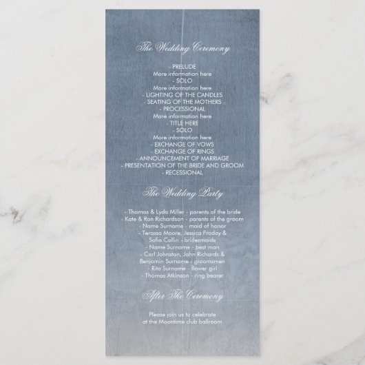 Dusty Blauw en Kant Bruiloft Programma's (Achterkant)