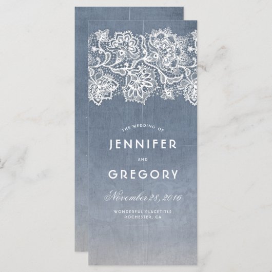 Dusty Blauw en  Kant Bruiloft Programma's (Voorkant / Achterkant)