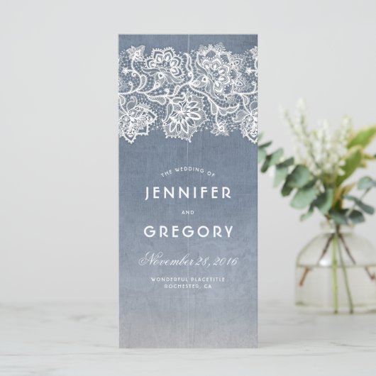 Dusty Blauw en Kant Bruiloft Programma's (Staand voorkant)