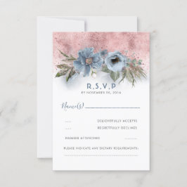 Dusty Blauw en Roos Gouden Glitter Boho Bruiloft R RSVP Kaartje