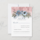 Dusty Blauw en Roos Gouden Glitter Boho Bruiloft R RSVP Kaartje (Voorkant)