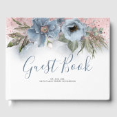 Dusty Blauw en Roos Gouden Glitter Bruiloft Gastenboek (Voorkant)
