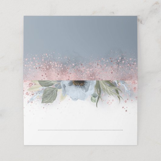 Dusty Blauw en Roos Gouden Glitter Bruiloft Plaatskaartje (Buitenkant ongevouwen)