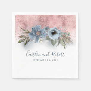 Dusty Blauw en Roos Gouden Glitter Romantische Bru Servet