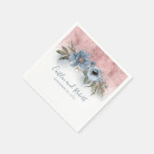 Dusty Blauw en Roos Gouden Glitter Romantische Bru Servet (Hoek)