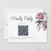Dusty Blauw en Roze Bloemen Moderne Huwelijk QR Co RSVP Kaartje (Voorkant)
