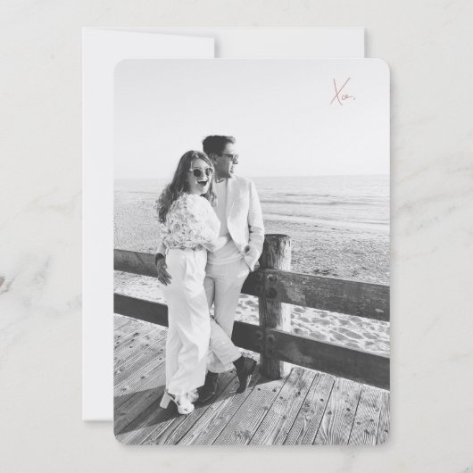 Dusty blauw en roze Love Note Save the Date Kaart (Achterkant)