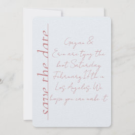 Dusty blauw en roze Love Note Save the Date Kaart