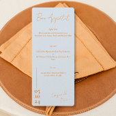 Dusty blauw en sinaasappel Letter Bruiloft menu
